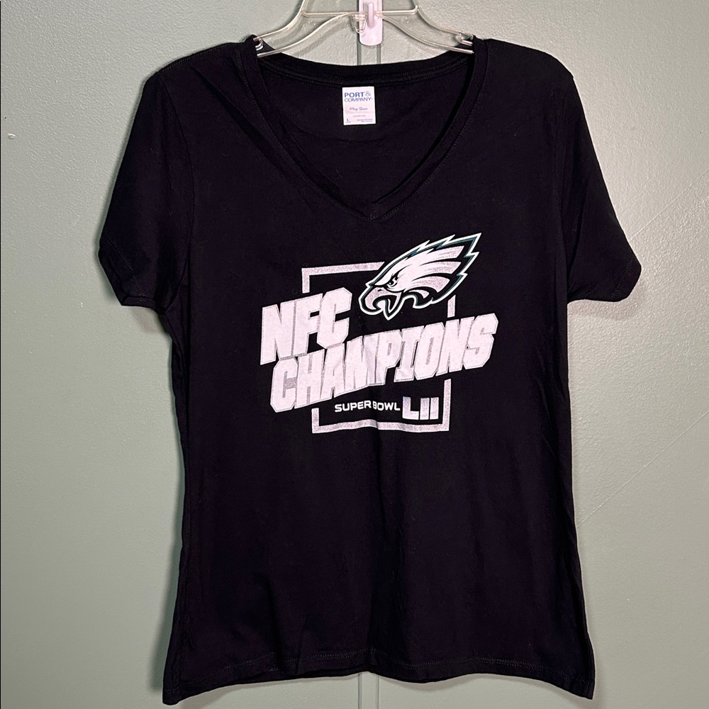 Philadelphia Eagles Women’s Black NFC Champions Super Bowl LII T-Shirt Sz Large